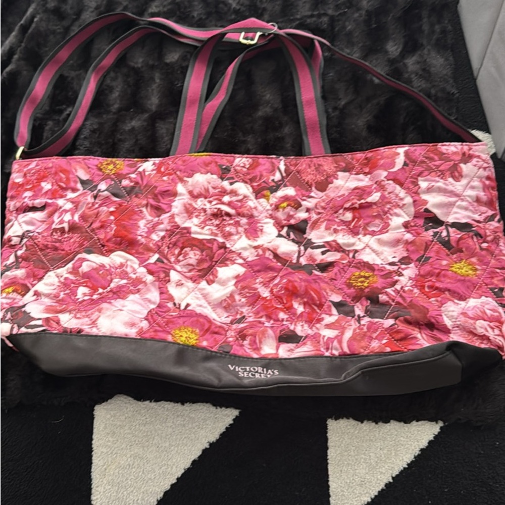 Victoria's Secret Pink and Gray Floral Tote